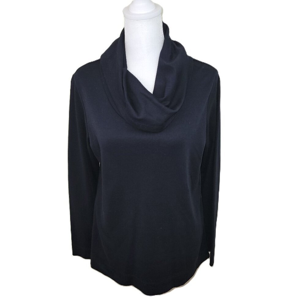 LL Bean Cowl Neck Tee Black Long Sleeve Shirt Top Supima Cotton Women's Size S